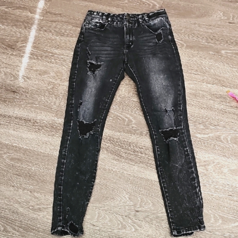 KanCan Womens High Rise Skinny Distressed BLACK & WHITE Jeans. Sz 28x29